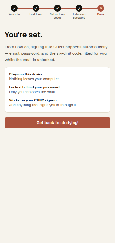 Setup complete confirmation screen