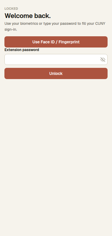 Locked vault asking for biometrics or your vault password